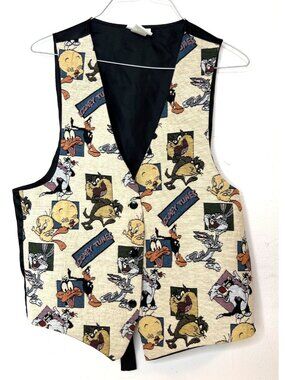Vintage Looney Tunes Vest Tapestry 90's  Daffy Bugs Tweety One Size Warner Bros.